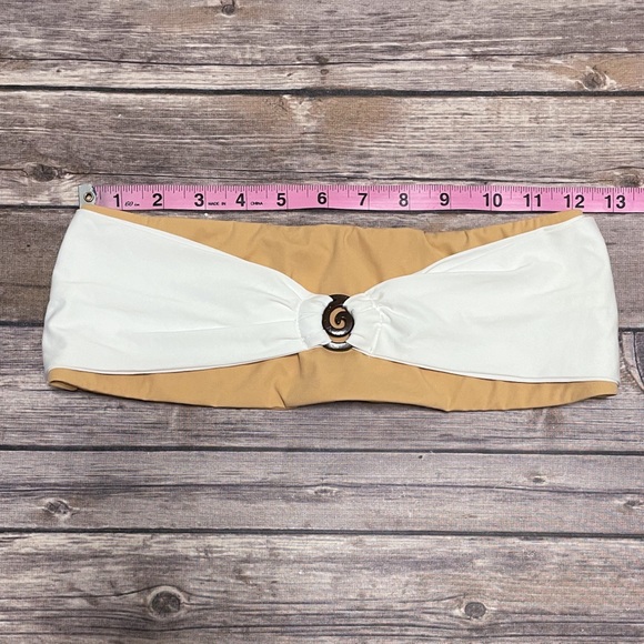 Koru Swimwear Tan Nude White Bandeau Bikini Top NWT Medium No Padding Swirl Bow - Picture 7 of 12
